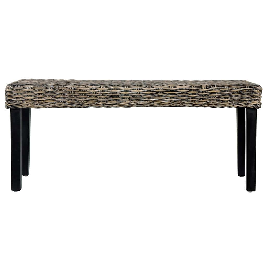 Bench 110 cm Black Natural Kubu Rattan and Solid Mahogany Wood