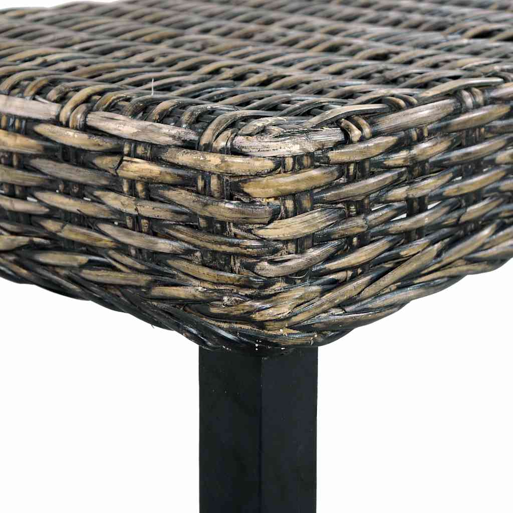 Bench 110 cm Black Natural Kubu Rattan and Solid Mahogany Wood