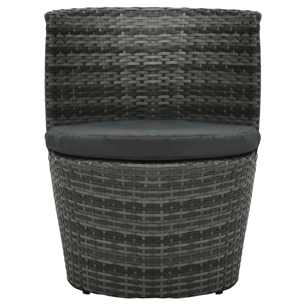 3 Piece Bistro Set with Cushions Poly Rattan Grey