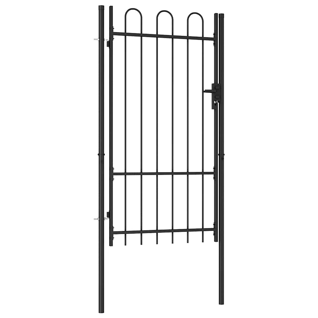 Fence Gate BOXTEL Single Door with Arched Top Steel 1x1.75 m Black