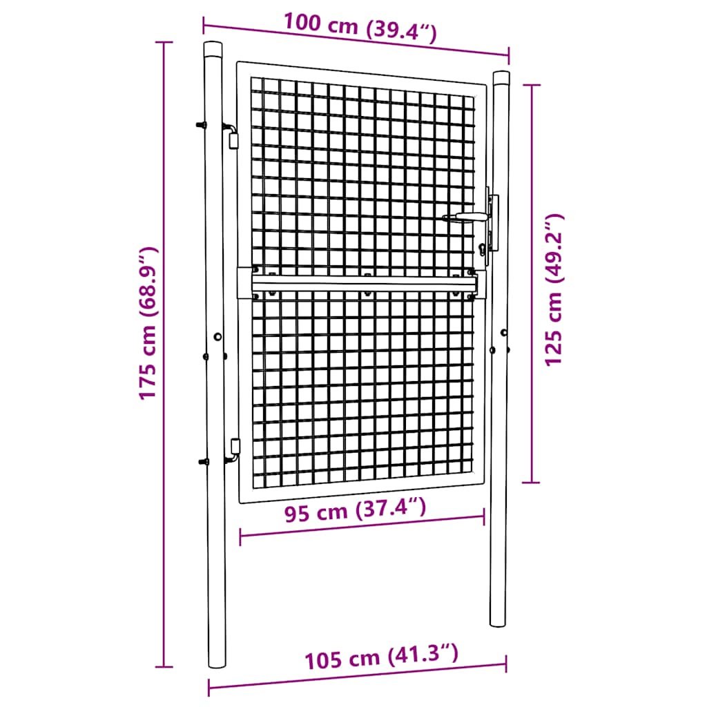 Mesh Garden Gate Galvanised Steel 100x125 cm Grey