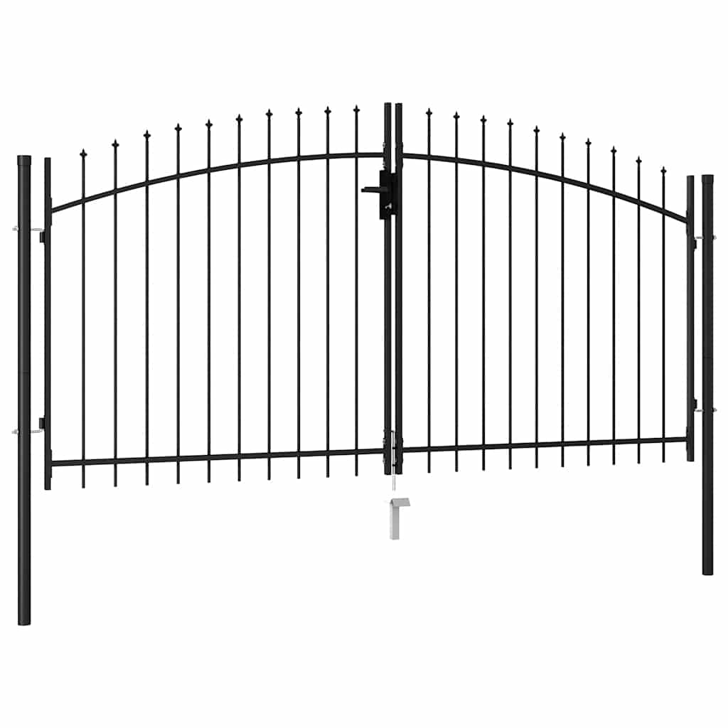 Fence Gate Double Door with Spike Top Steel 3x1.5 m Black