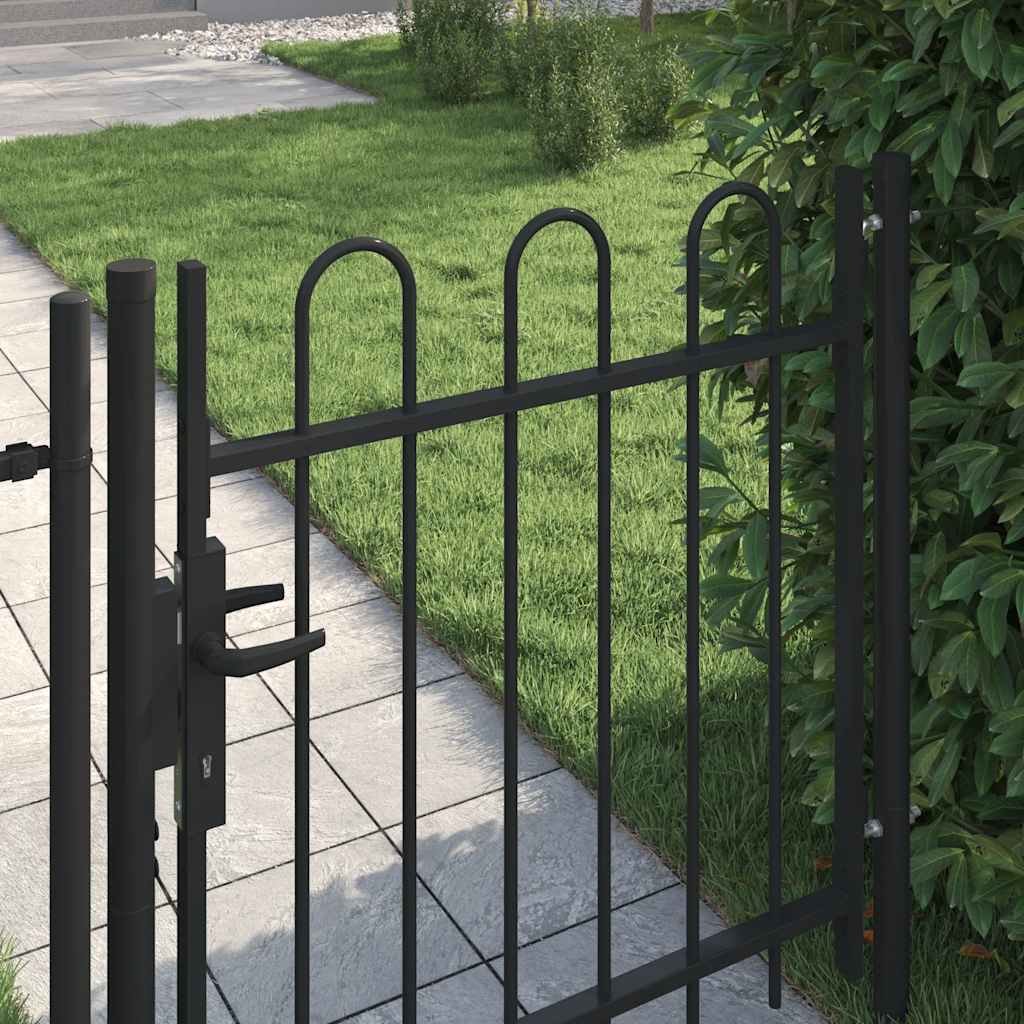 Fence Gate BOXTEL Single Door with Arched Top Steel 1x1 m Black