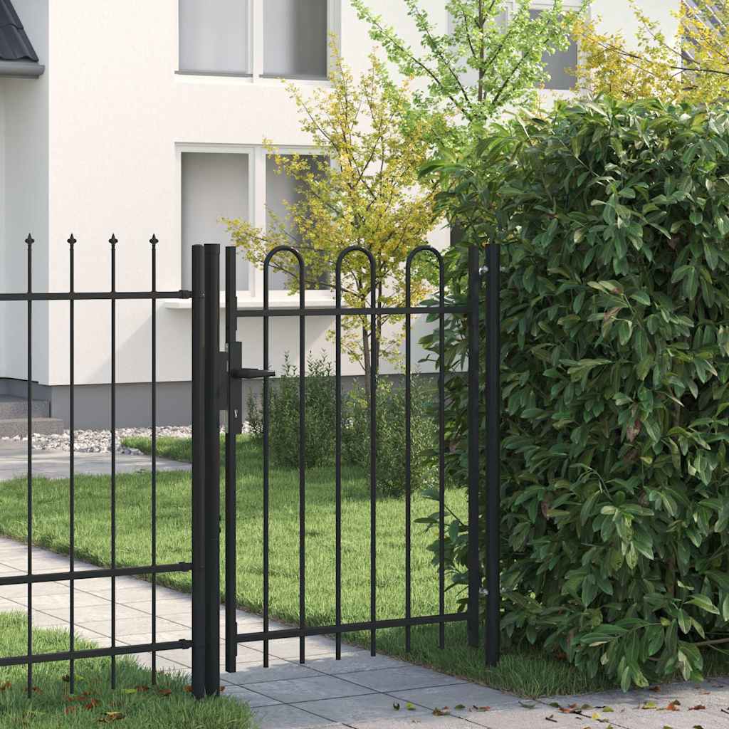 Fence Gate BOXTEL Single Door with Arched Top Steel 1x1.2 m Black