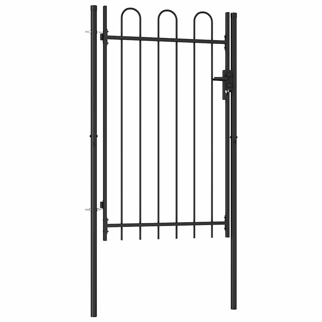 Fence Gate BOXTEL Single Door with Arched Top Steel 1x1.5 m Black