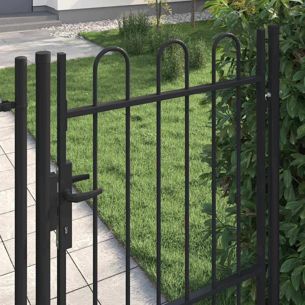 Fence Gate BOXTEL Single Door with Arched Top Steel 1x1.5 m Black