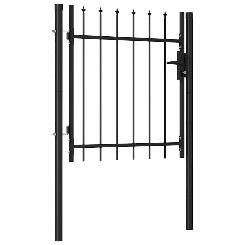 Fence Gate BOXTEL Single Door with Spike Top Steel 1x1 m Black