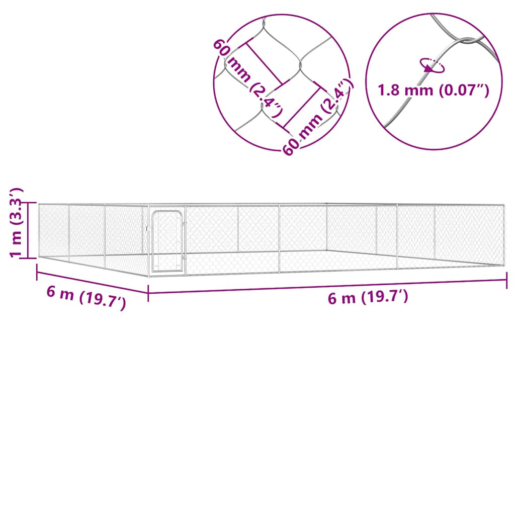 Outdoor Dog Kennel Galvanised Steel 6x6x1 m