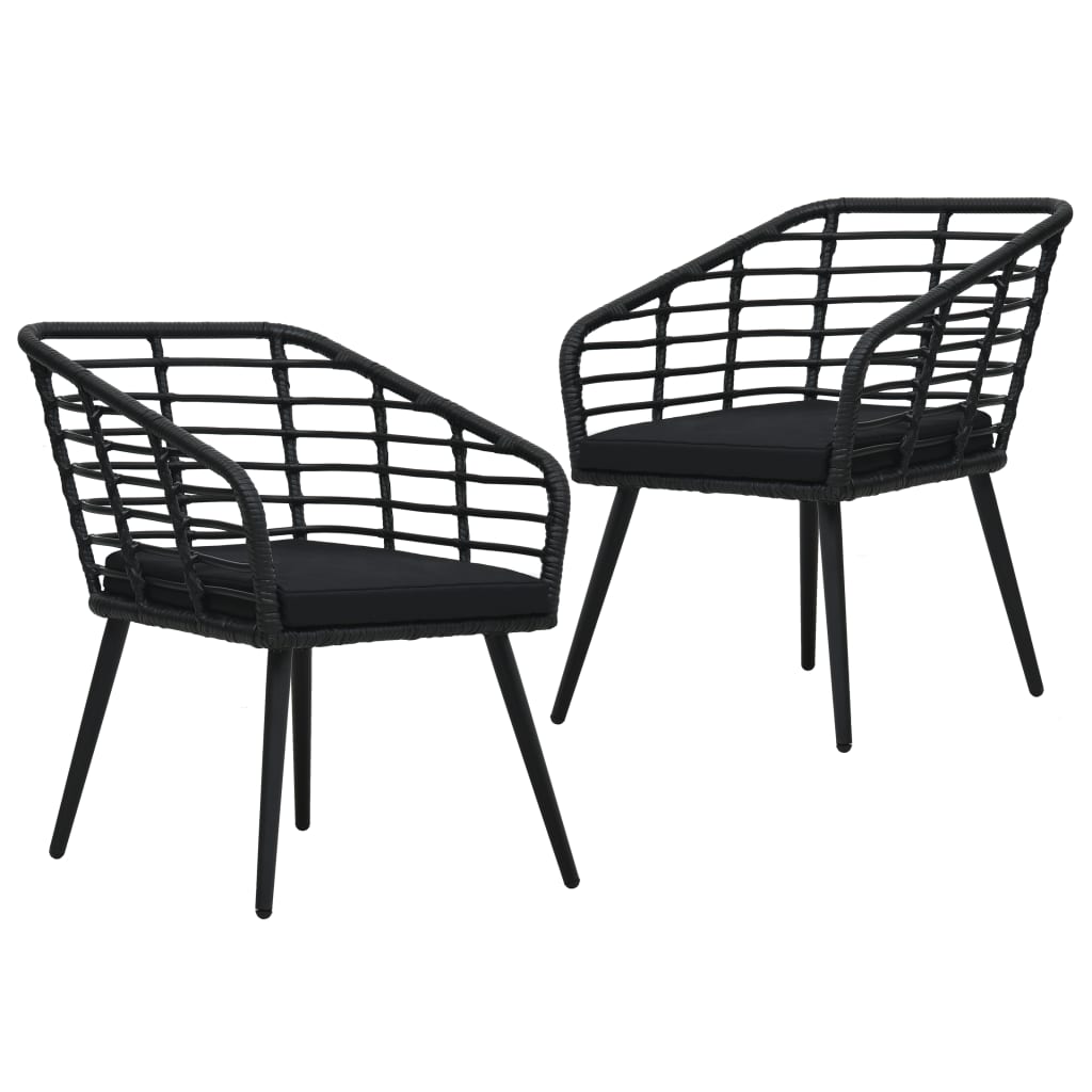Garden Chairs with Cushions 2 pcs Poly Rattan Black