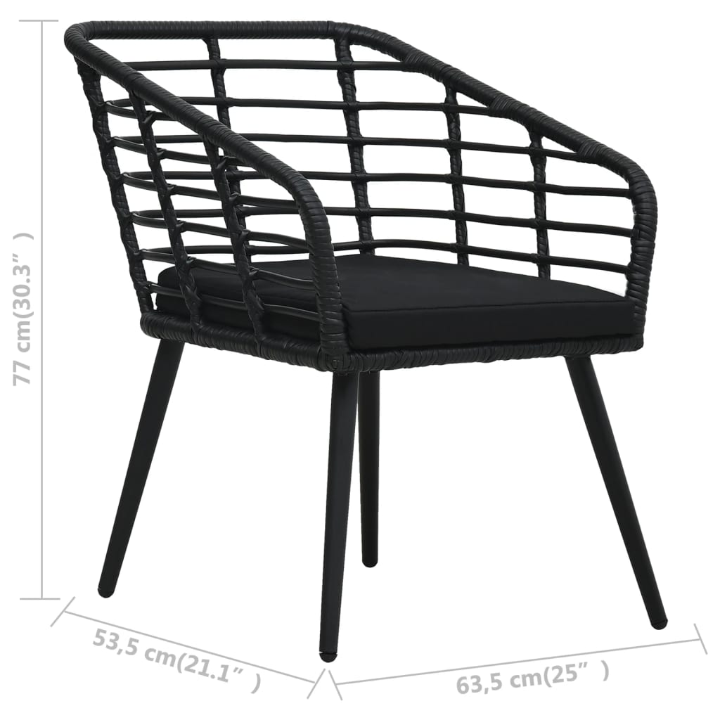 Garden Chairs with Cushions 2 pcs Poly Rattan Black