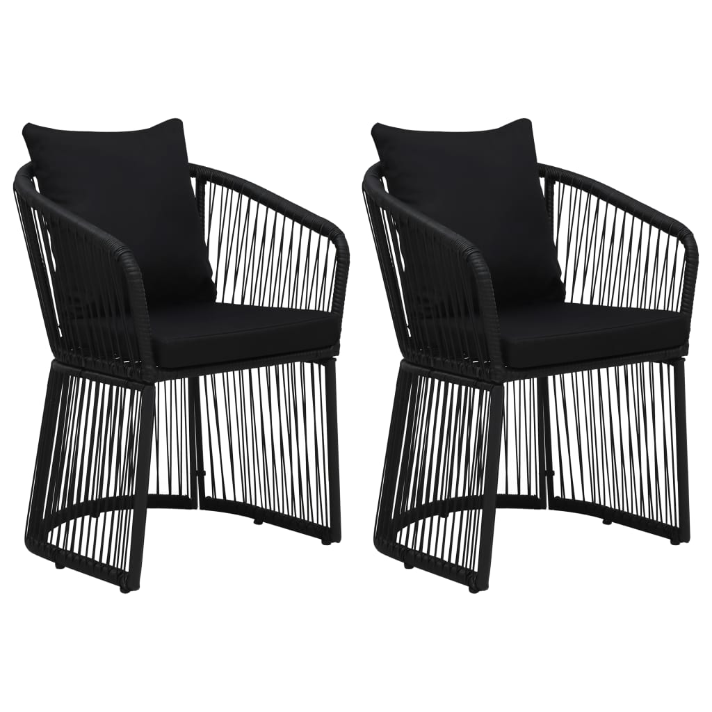 Garden Chairs 2 pcs with Cushions and Pillows PVC Rattan Black