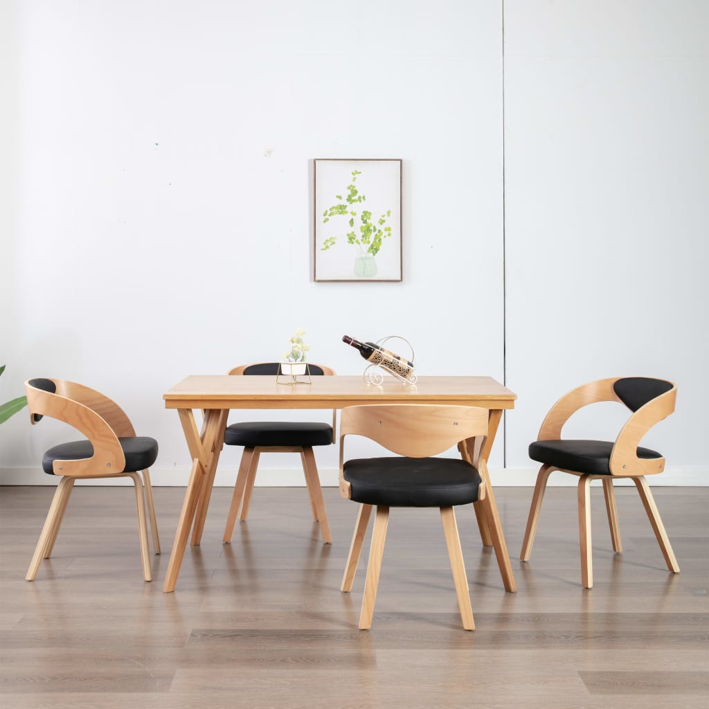 Dining Chairs 4 pcs Black Bent Wood and Faux Leather