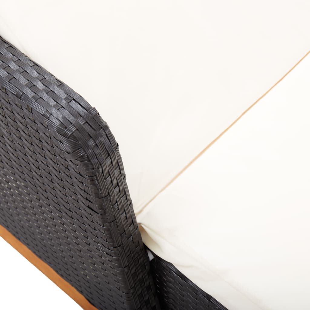 Sun Lounger Poly Rattan and Solid Acacia Wood Black