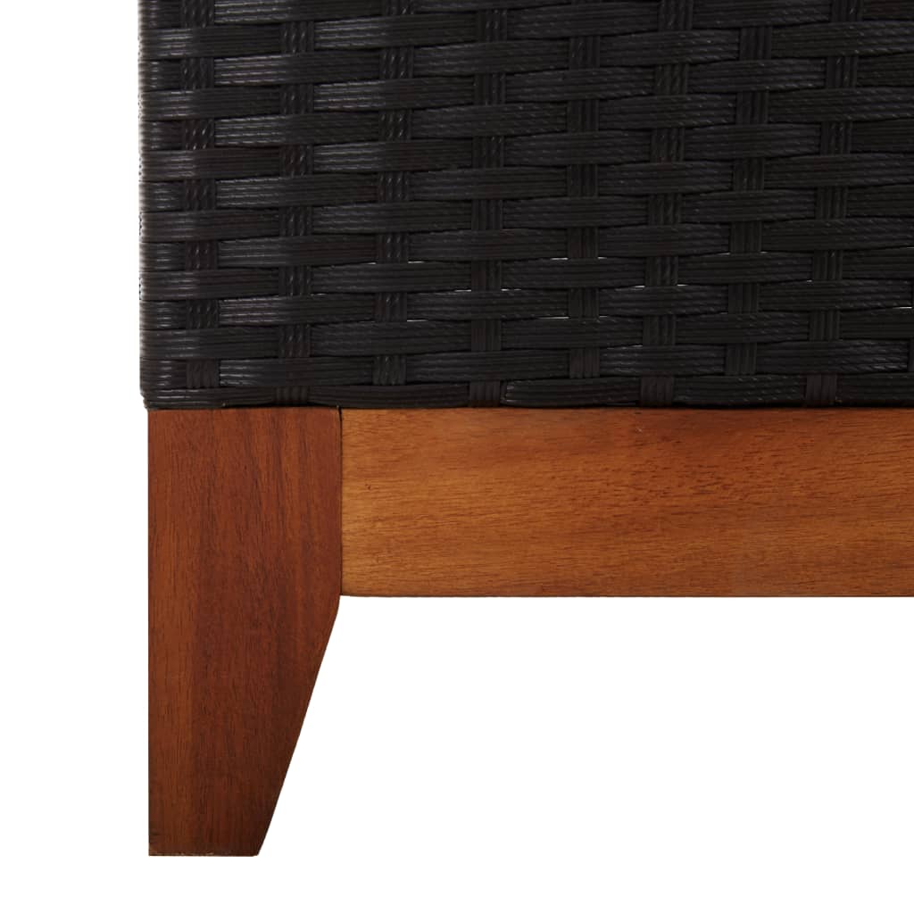 Sun Lounger Poly Rattan and Solid Acacia Wood Black