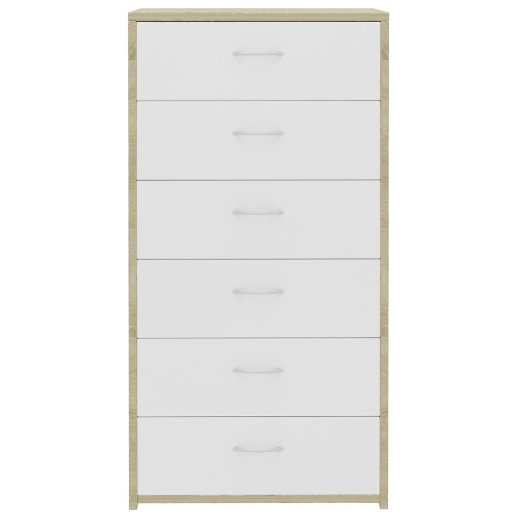 Sideboard with 6 Drawers White and Sonoma Oak 50x34x96 cm Engineered Wood