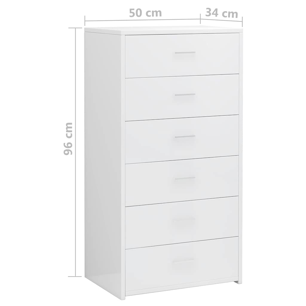 Sideboard with 6 Drawers High Gloss White 50x34x96 cm Engineered Wood
