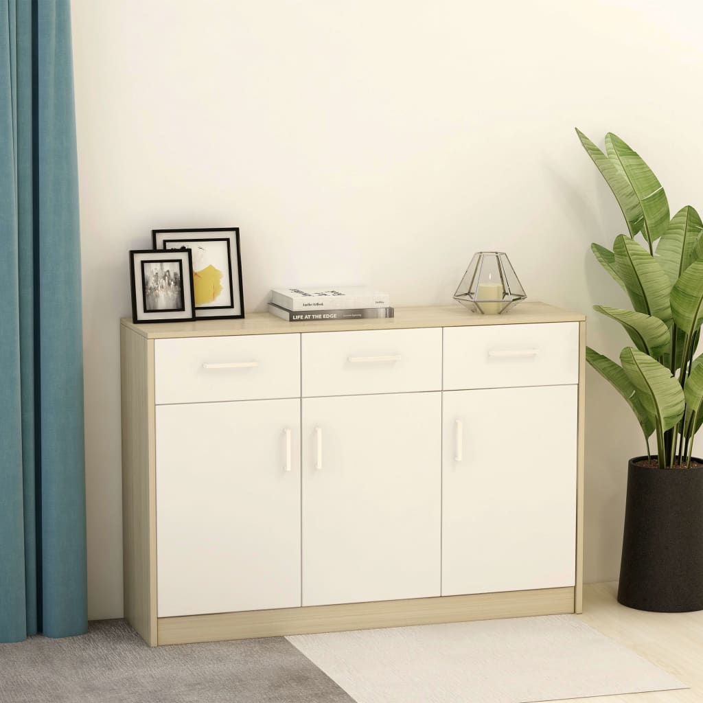 Sideboard White and Sonoma Oak 110x30x75 cm Engineered Wood