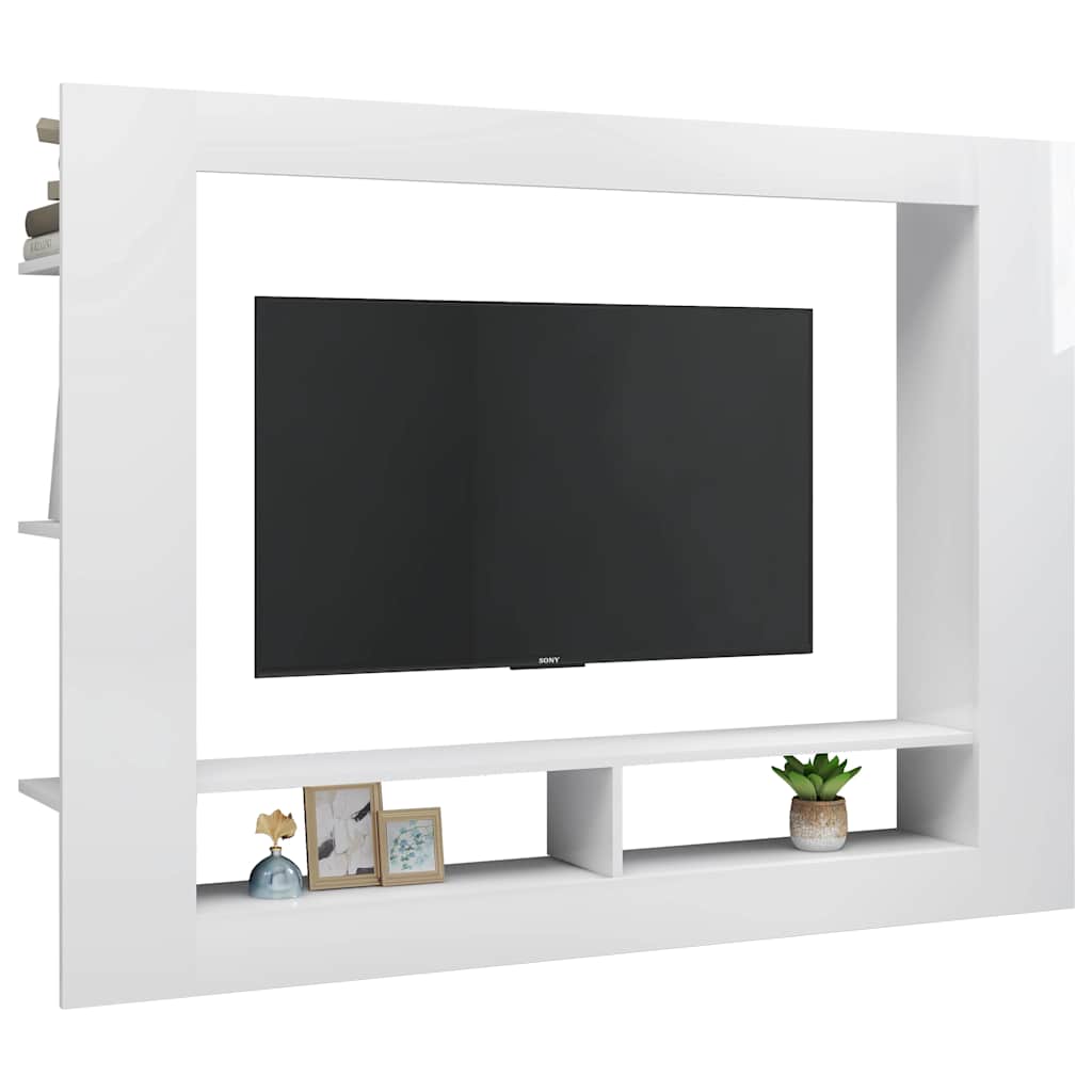 TV Cabinet High Gloss White 152x22x113 cm Engineered Wood