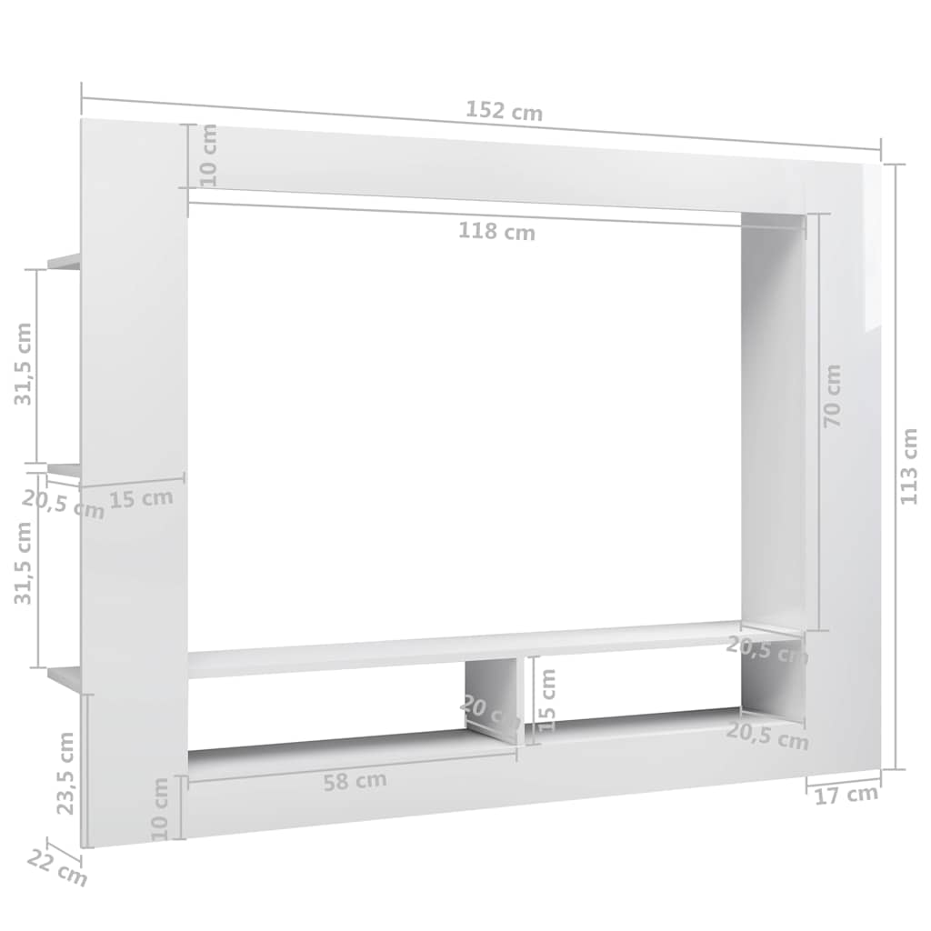 TV Cabinet High Gloss White 152x22x113 cm Engineered Wood