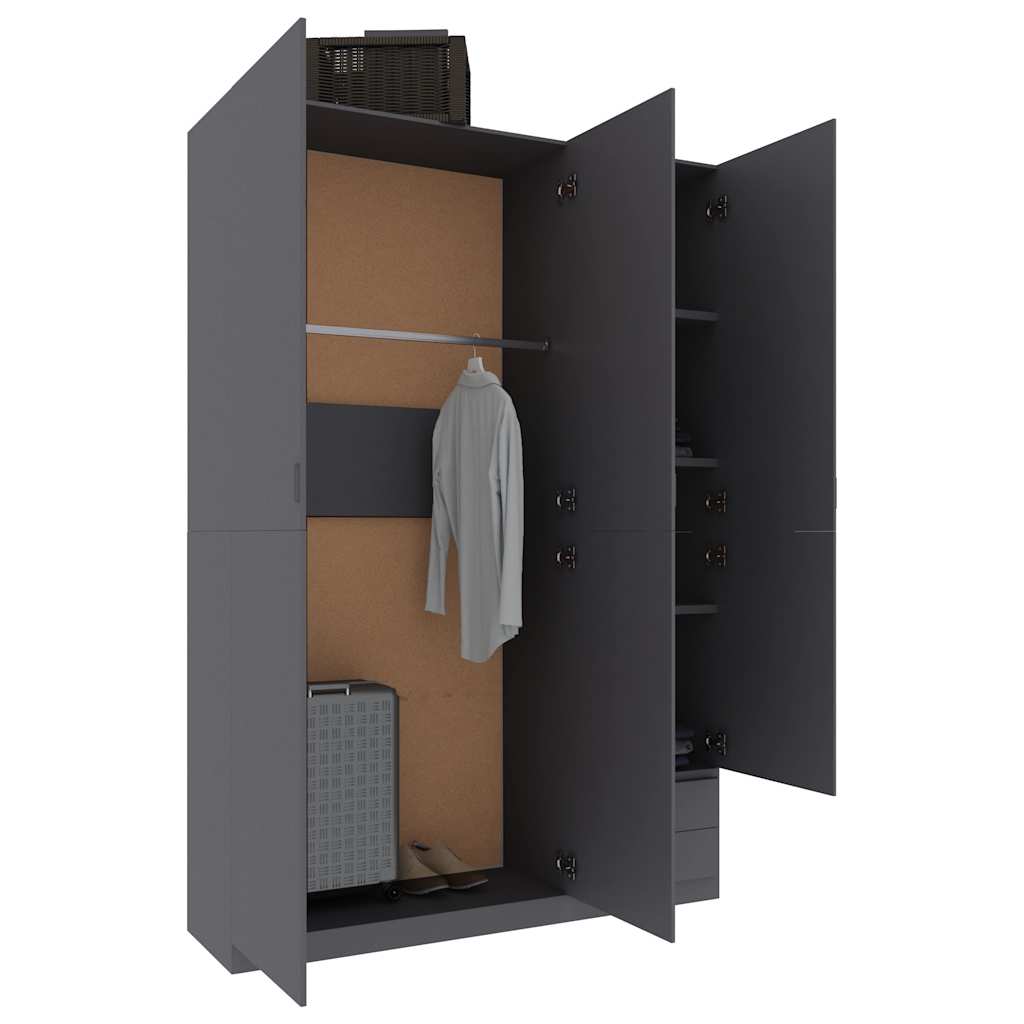 3-Door Wardrobe Grey 120x50x180 cm Engineered Wood