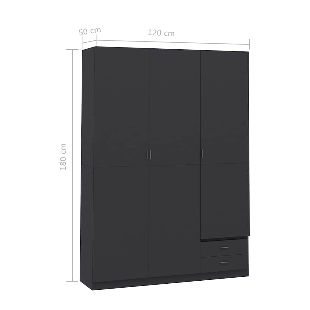 3-Door Wardrobe Grey 120x50x180 cm Engineered Wood