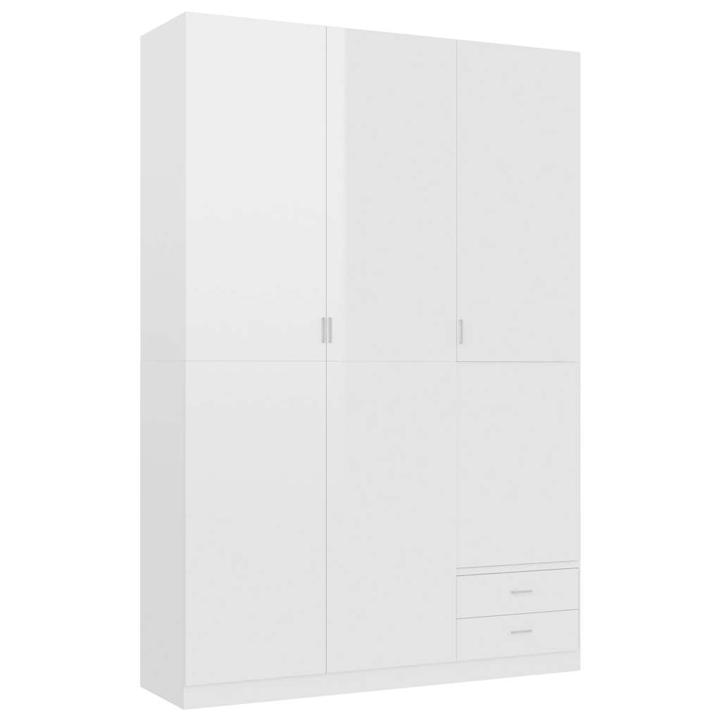 3-Door Wardrobe High Gloss White 120x50x180 cm Engineered Wood