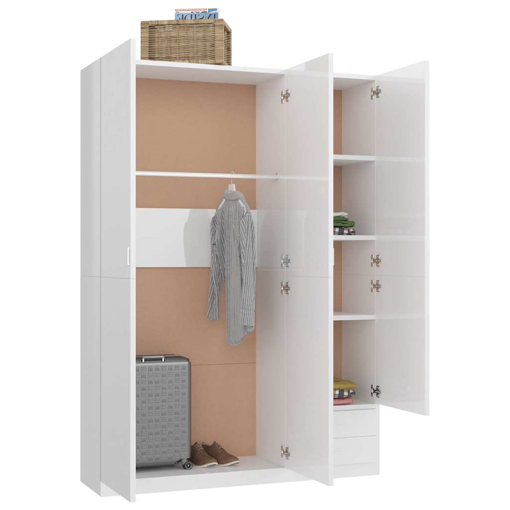 3-Door Wardrobe High Gloss White 120x50x180 cm Engineered Wood