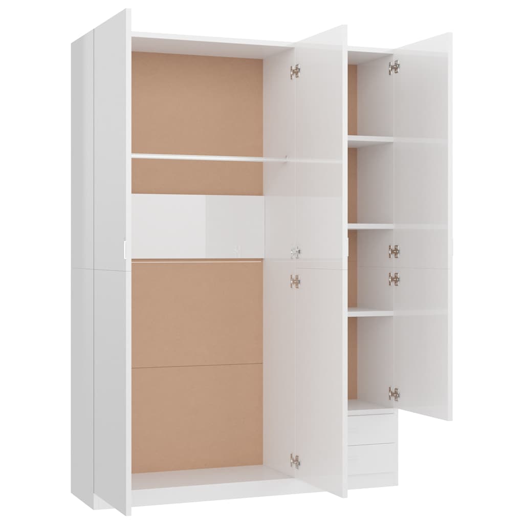 3-Door Wardrobe High Gloss White 120x50x180 cm Engineered Wood