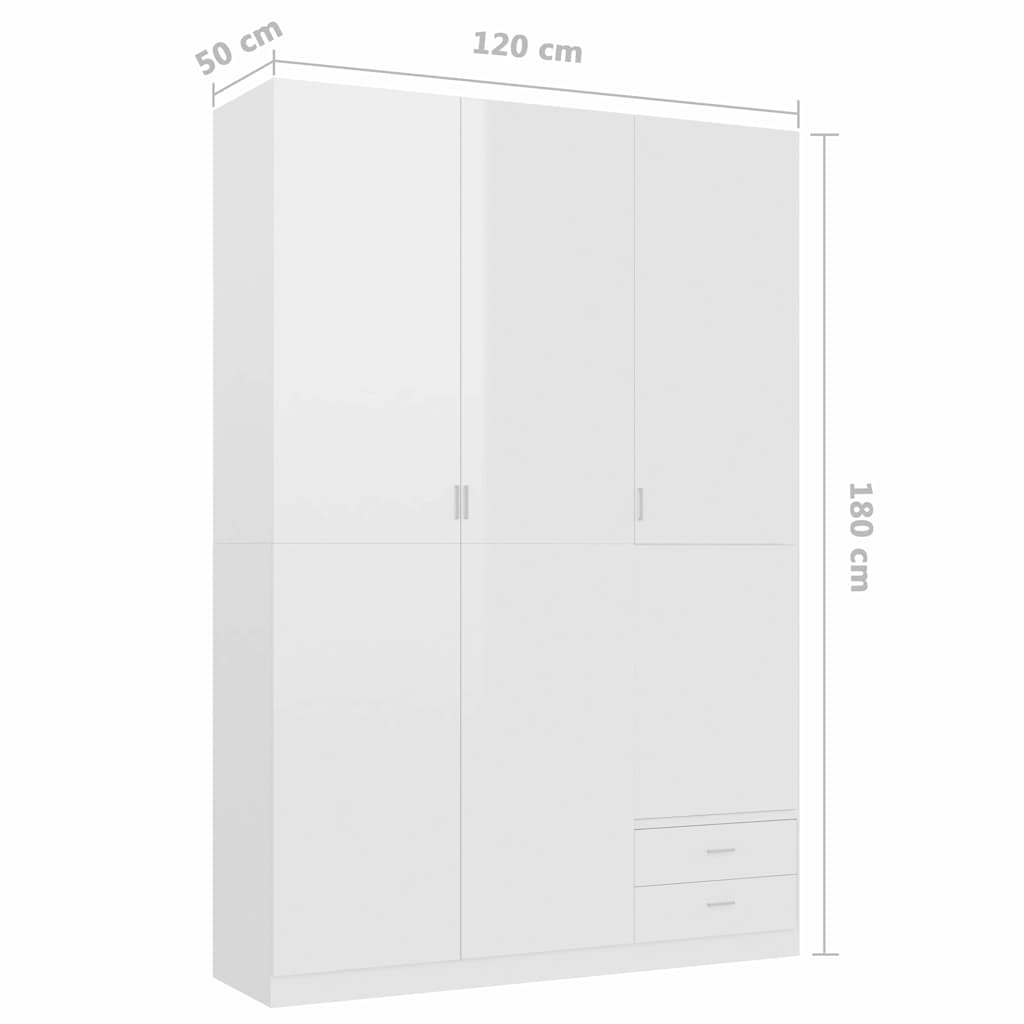 3-Door Wardrobe High Gloss White 120x50x180 cm Engineered Wood