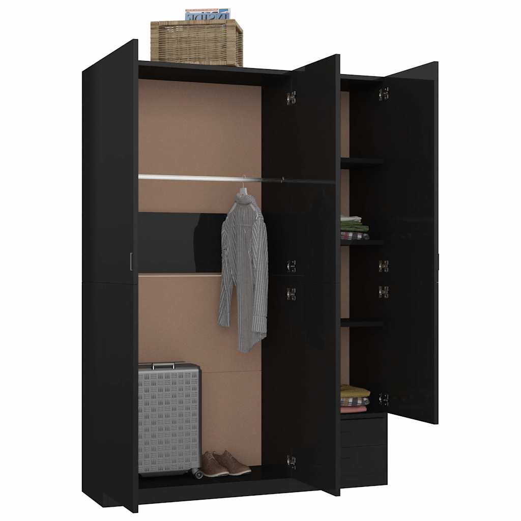 3-Door Wardrobe High Gloss Black 120x50x180 cm Engineered Wood