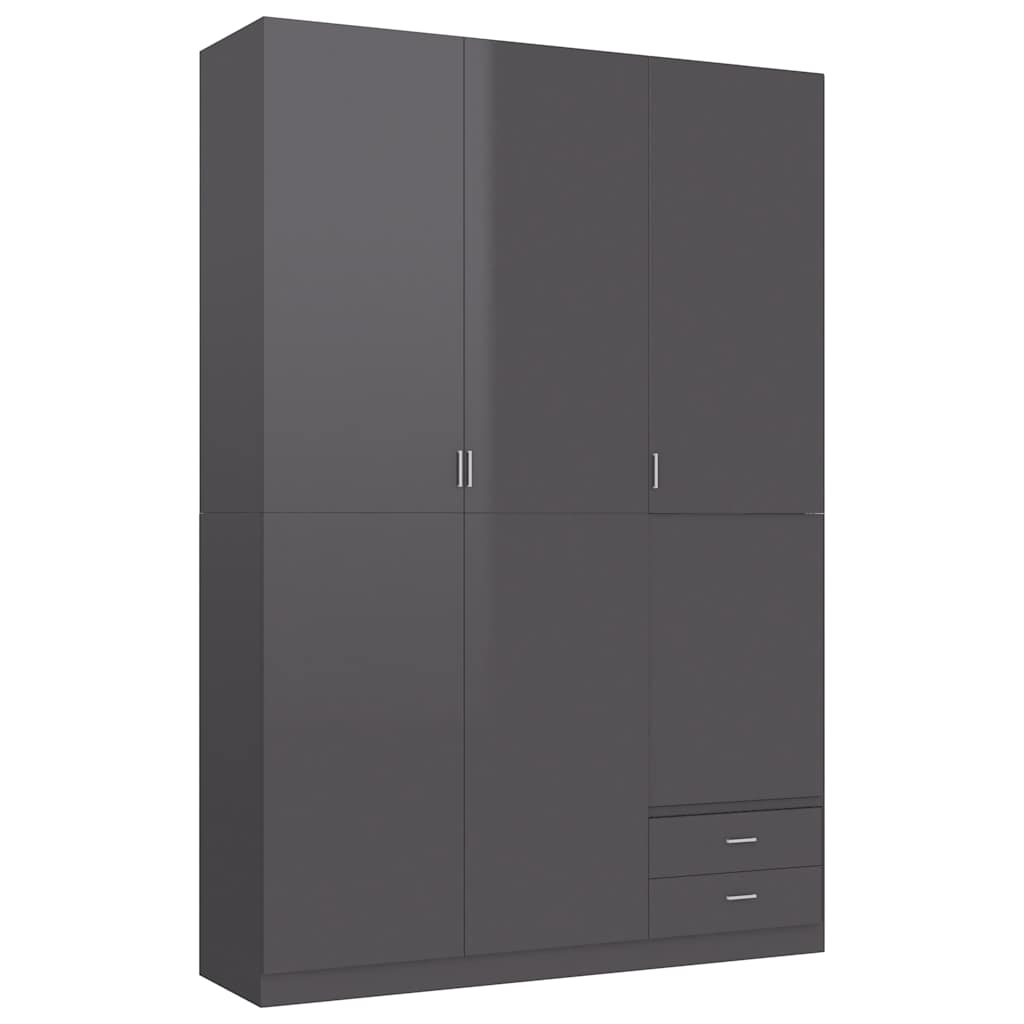 3-Door Wardrobe High Gloss Grey 120x50x180 cm Engineered Wood