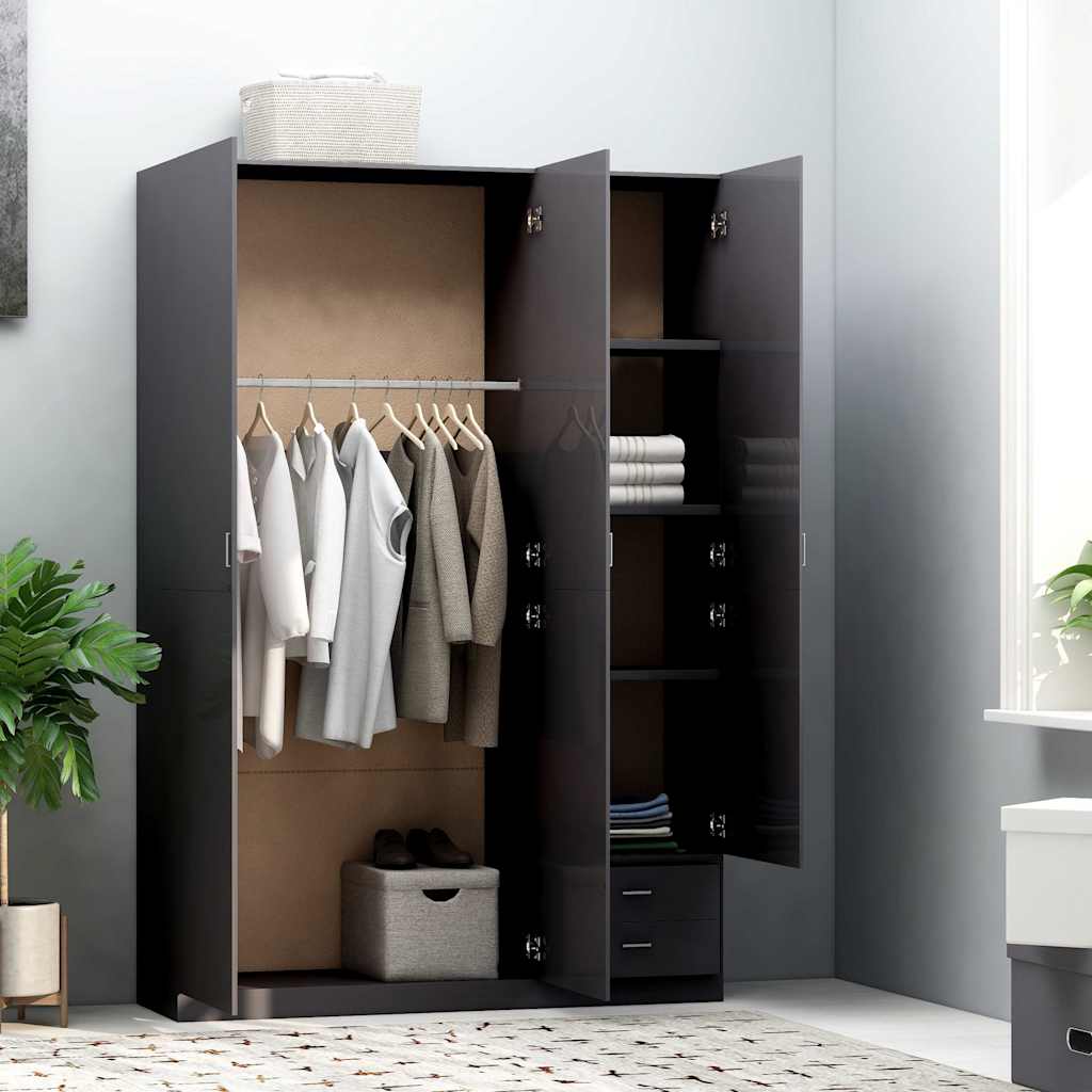 3-Door Wardrobe High Gloss Grey 120x50x180 cm Engineered Wood