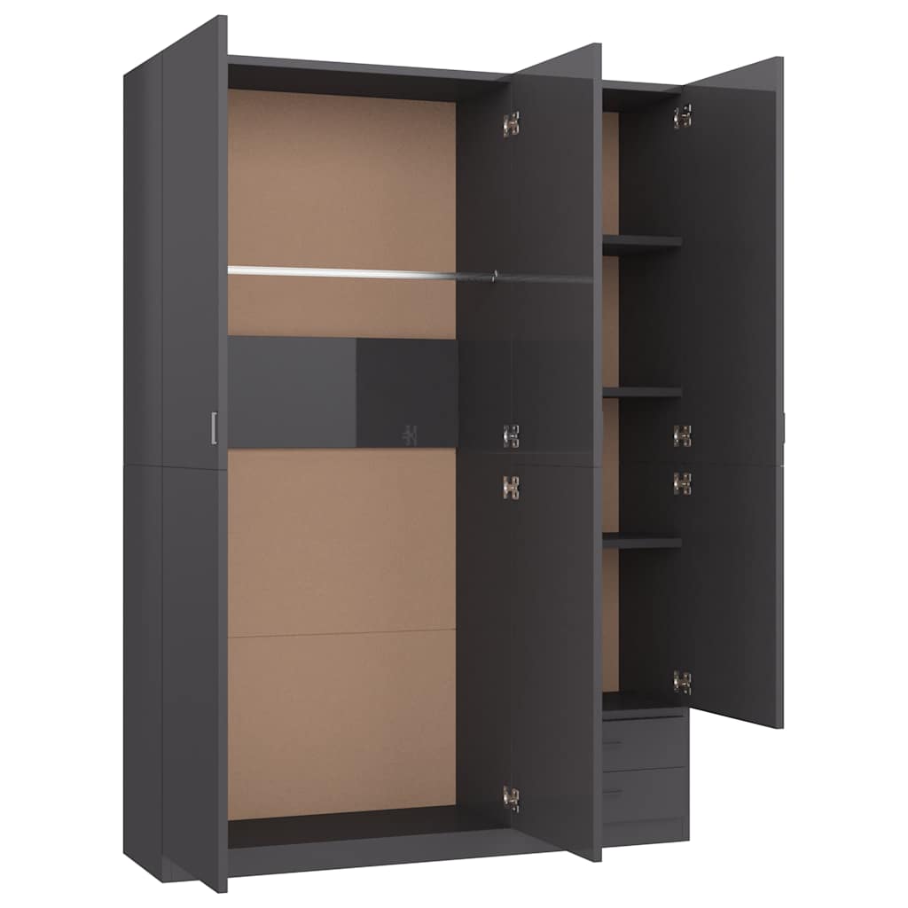 3-Door Wardrobe High Gloss Grey 120x50x180 cm Engineered Wood