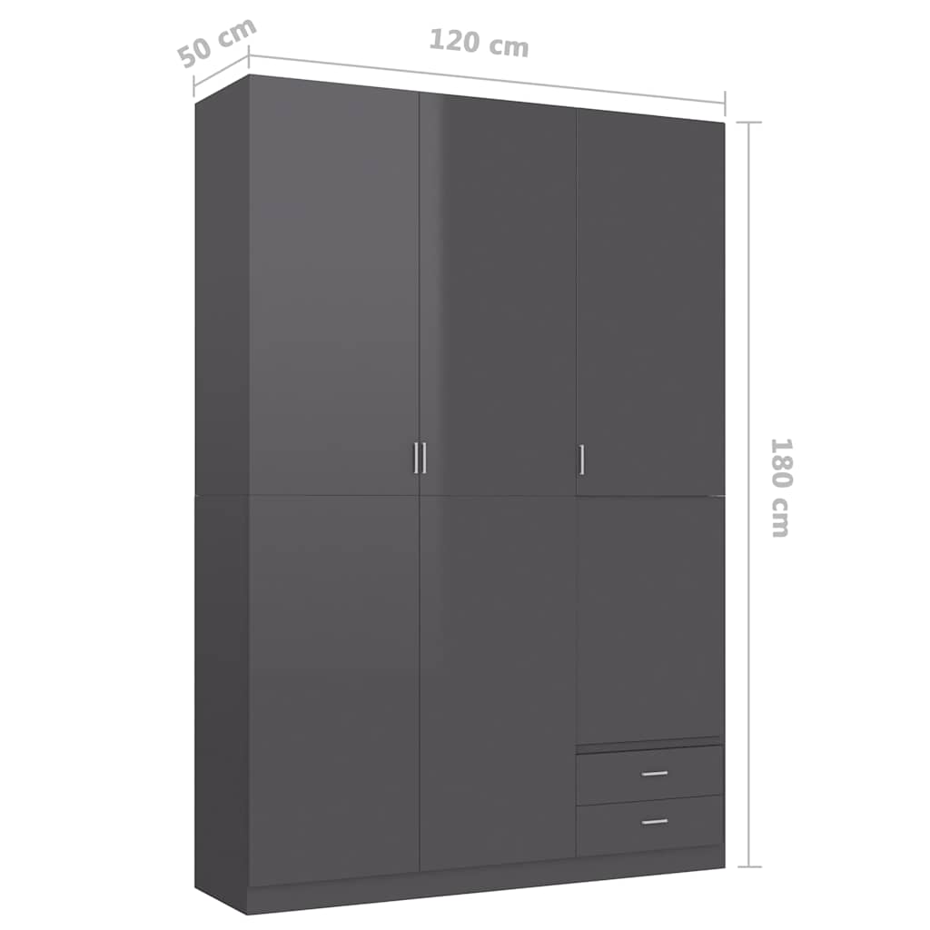 3-Door Wardrobe High Gloss Grey 120x50x180 cm Engineered Wood