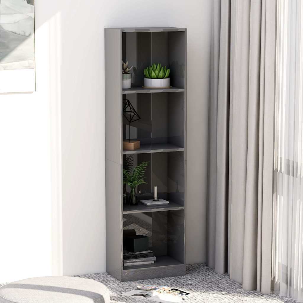 4-Tier Book Cabinet High Gloss Grey 40x24x142 cm Engineered Wood