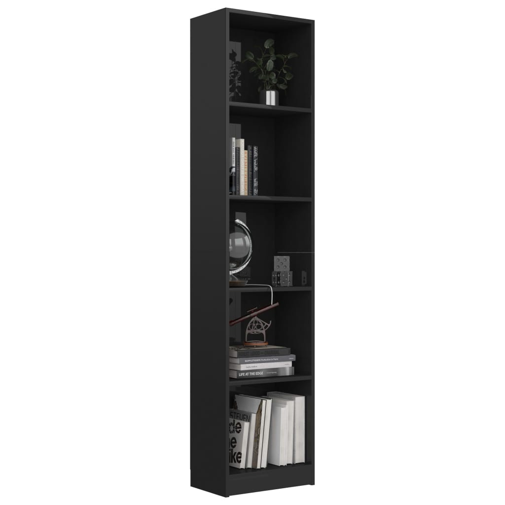 5-Tier Book Cabinet High Gloss Black 40x24x175 cm Engineered Wood