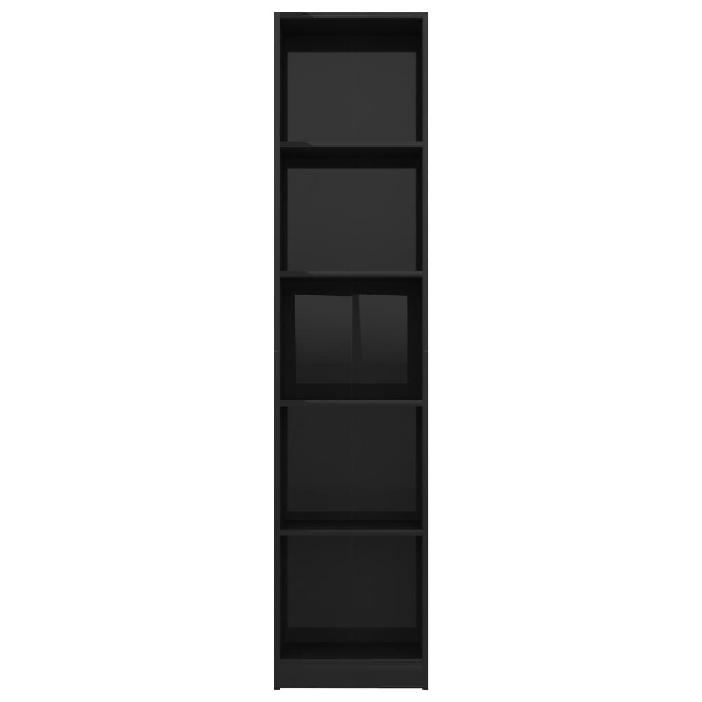 5-Tier Book Cabinet High Gloss Black 40x24x175 cm Engineered Wood