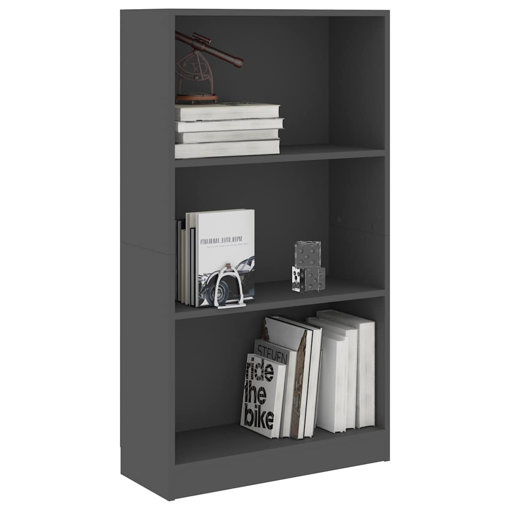 3-Tier Book Cabinet Grey 60x24x109 cm Engineered Wood