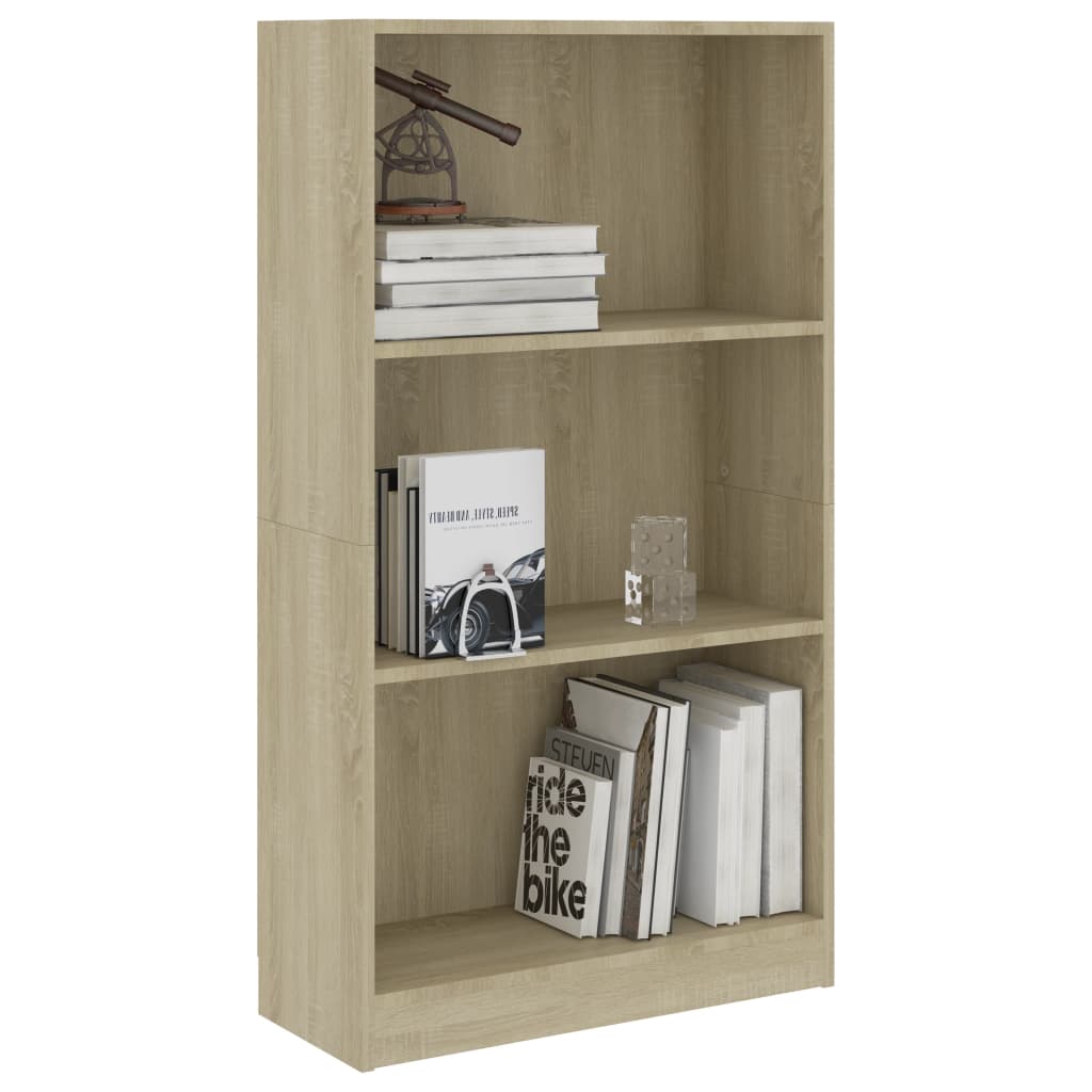 3-Tier Book Cabinet Sonoma Oak 60x24x109 cm Engineered Wood