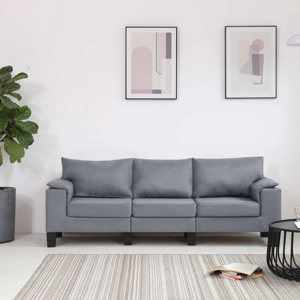3-Seater Sofa Light Grey Fabric