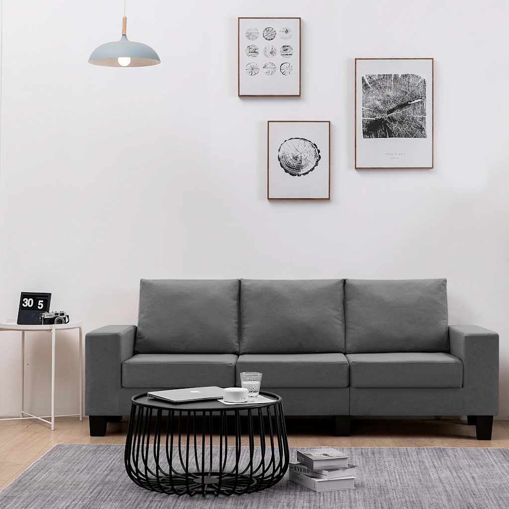3-Seater Sofa Dark Grey Fabric