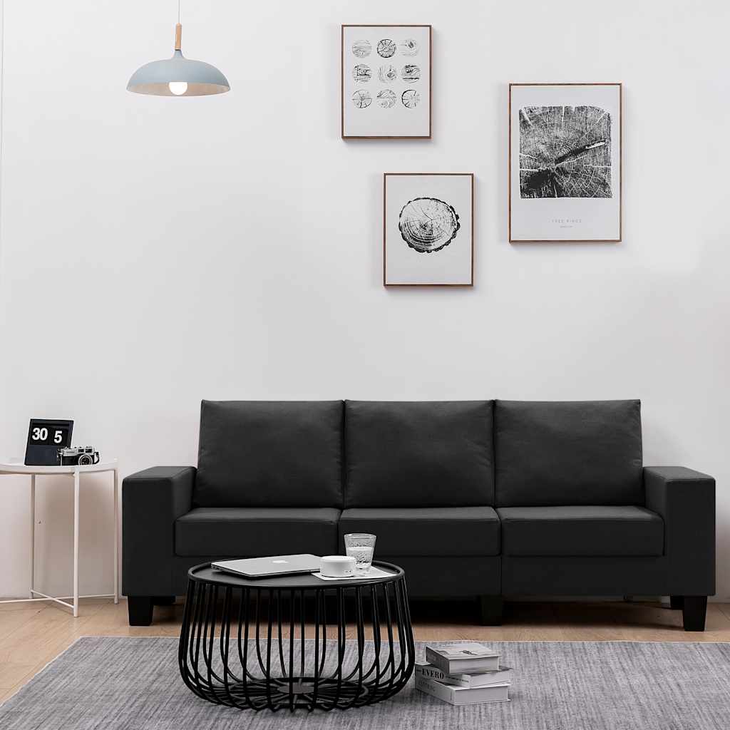 3-Seater Sofa Black Fabric