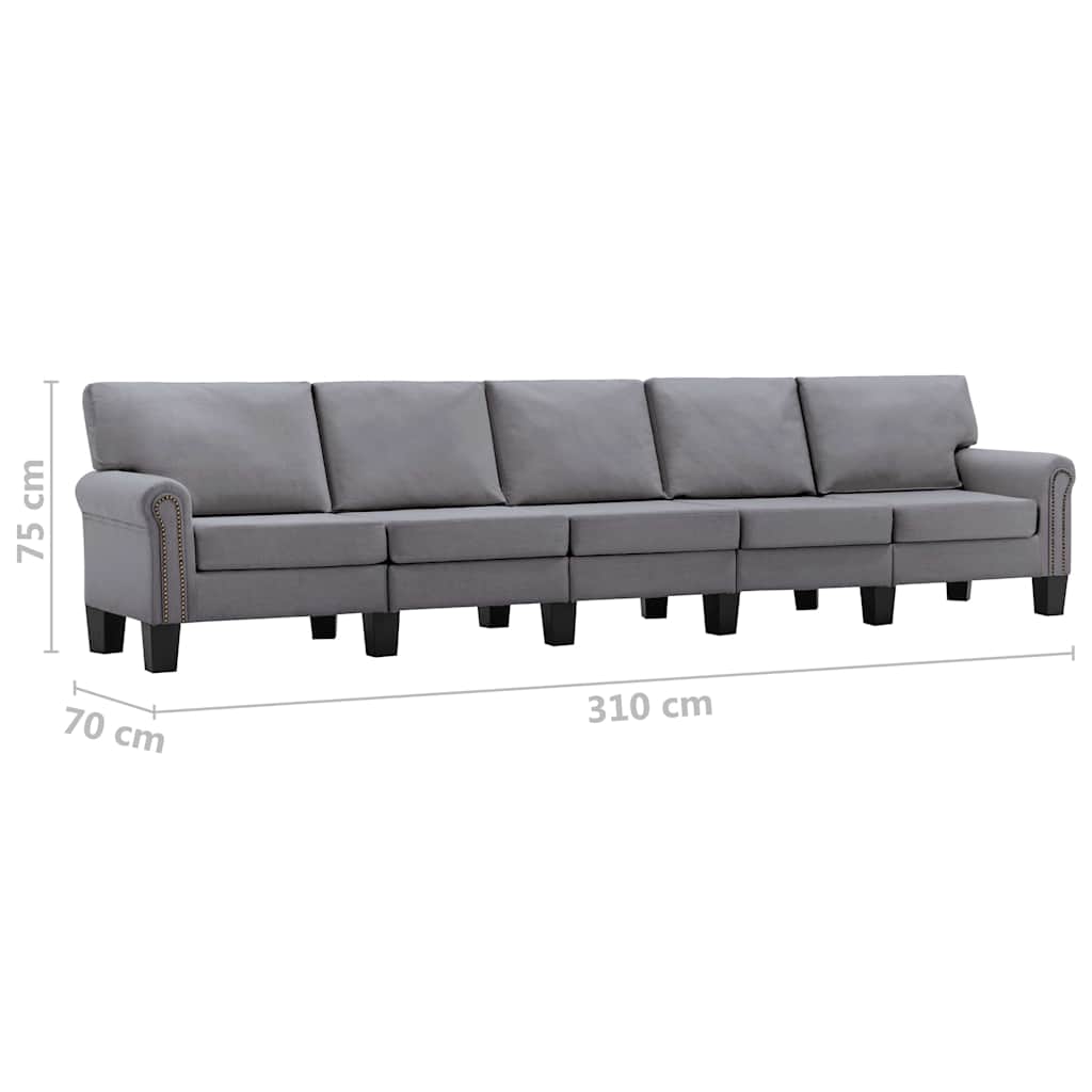 5-Seater Sofa Light Grey Fabric