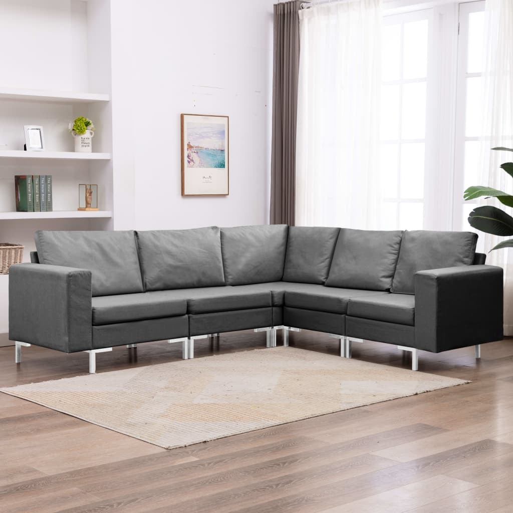 5 Piece Sofa Set Fabric Dark Grey