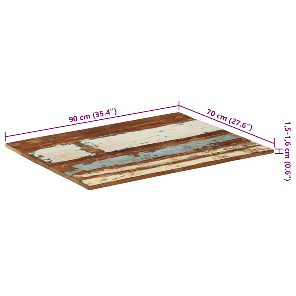 Rectangular Table Top 70x90 cm 15-16 mm Solid Wood Reclaimed
