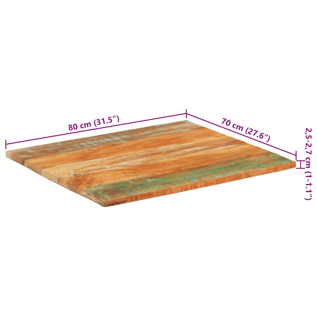 Rectangular Table Top 70x80 cm 25-27 mm Solid Wood Reclaimed