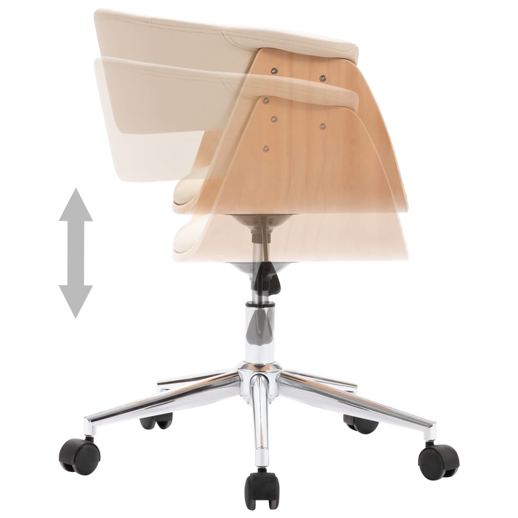 Swivel Dining Chair Cream Bent Wood and Faux Leather