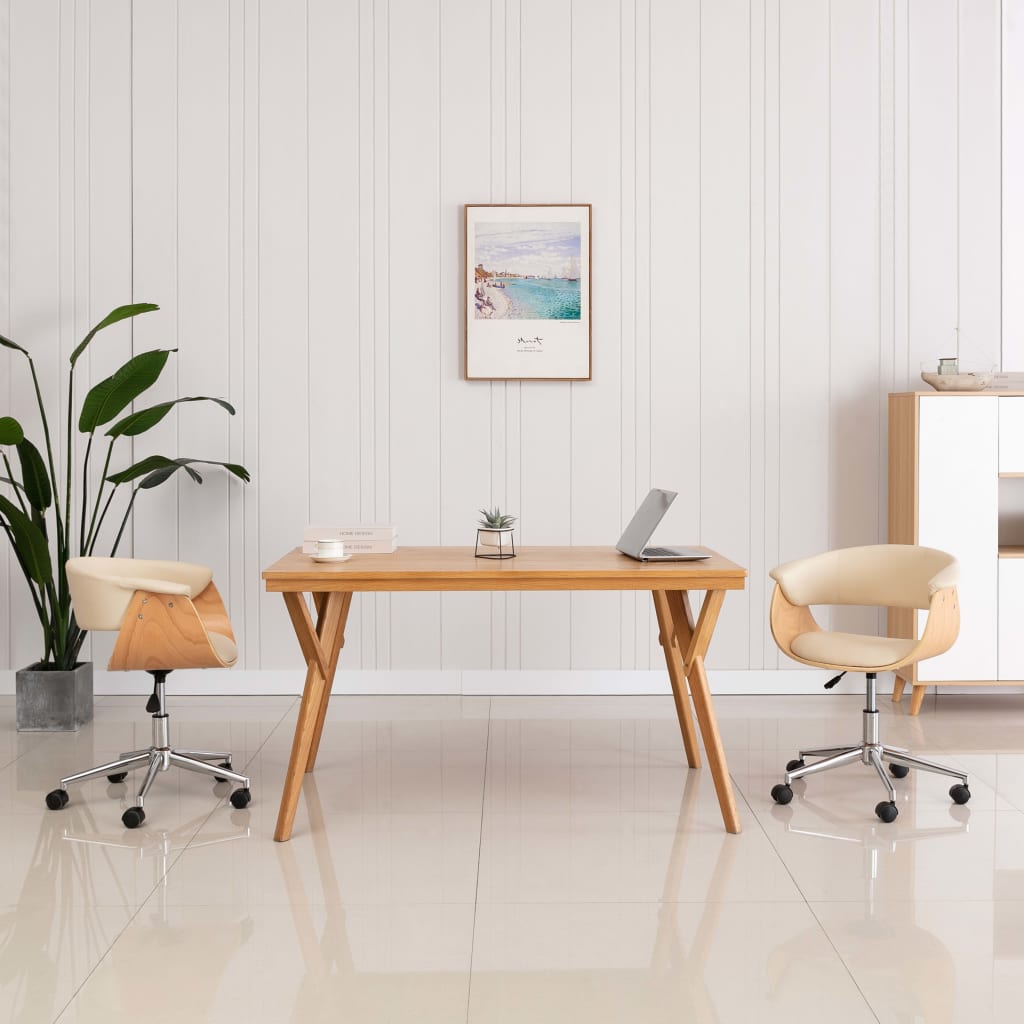 Swivel Dining Chair Cream Bent Wood and Faux Leather