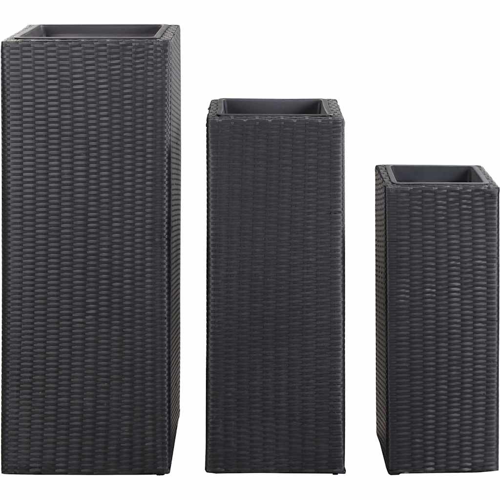 Garden Raised Beds 3 pcs Poly Rattan Black