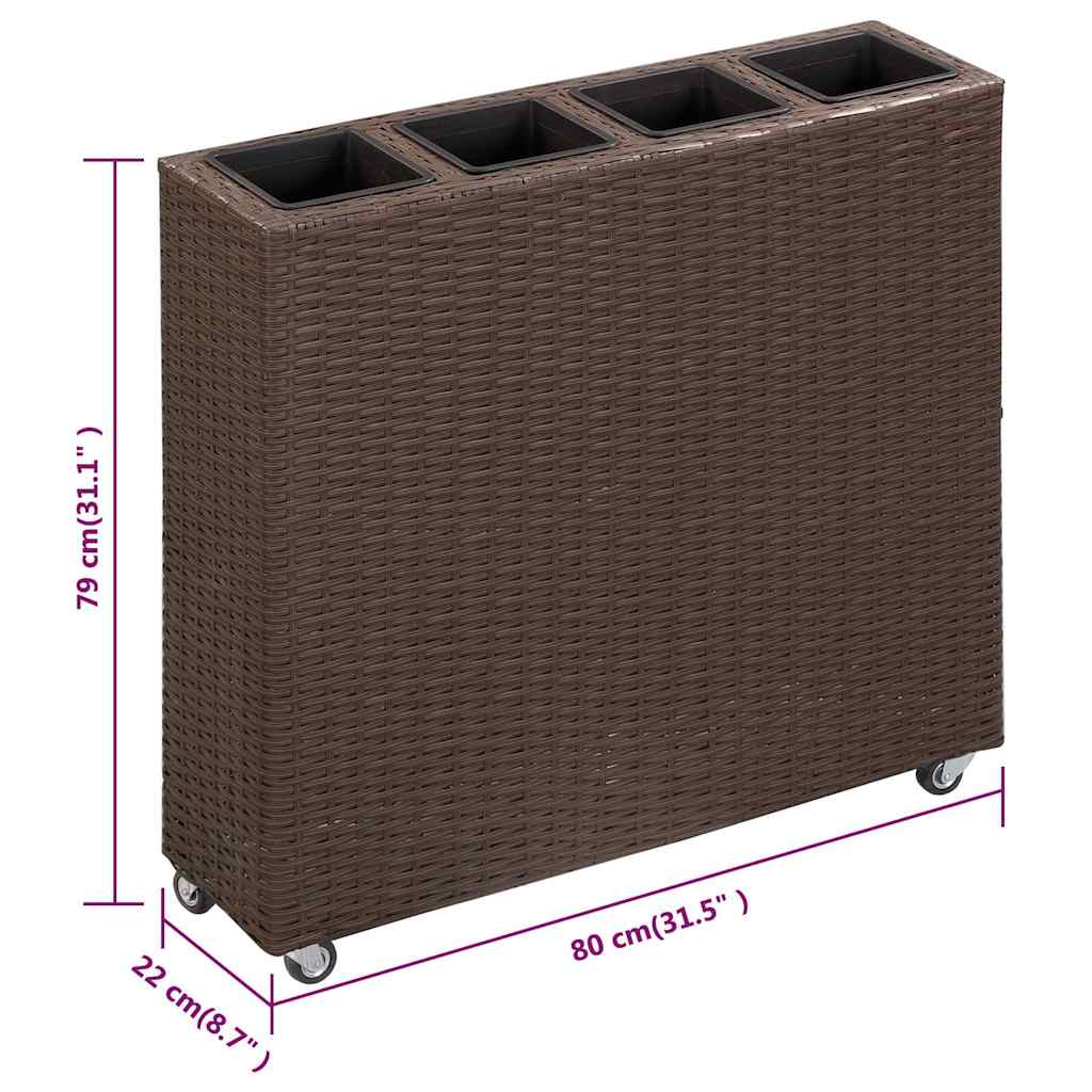 Garden Raised Bed with 4 Pots 80x22x79 cm Poly Rattan Brown